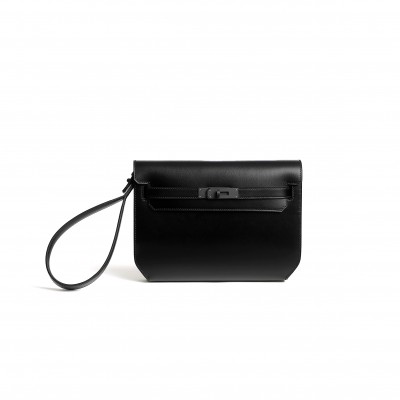 HERMES KELLY DEPECHES 25 MONOCHROME POUCH BOX BLACK PVD H084870CH89 (25*20*4cm)